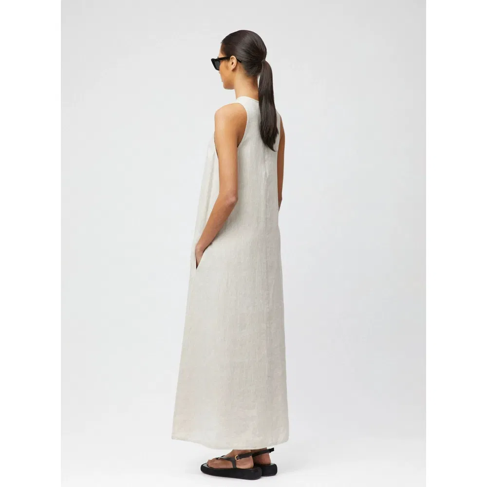 Luxury Women Wholesale Custom Linen Dress French Resort Style Round Neck Long Dress Tank Top Beach Dress Loose Fit Ladies Apparel Factory Direct Wear Garment