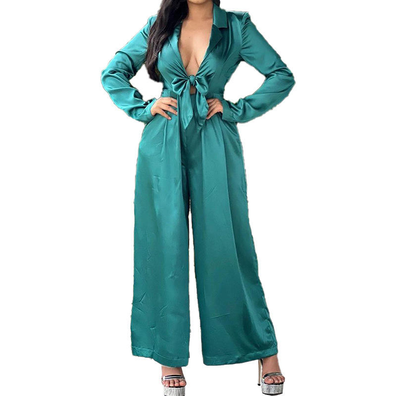 Fashion Plus Size Women Supply Temperament Loose Straight Solid Color Women Jumpsuit