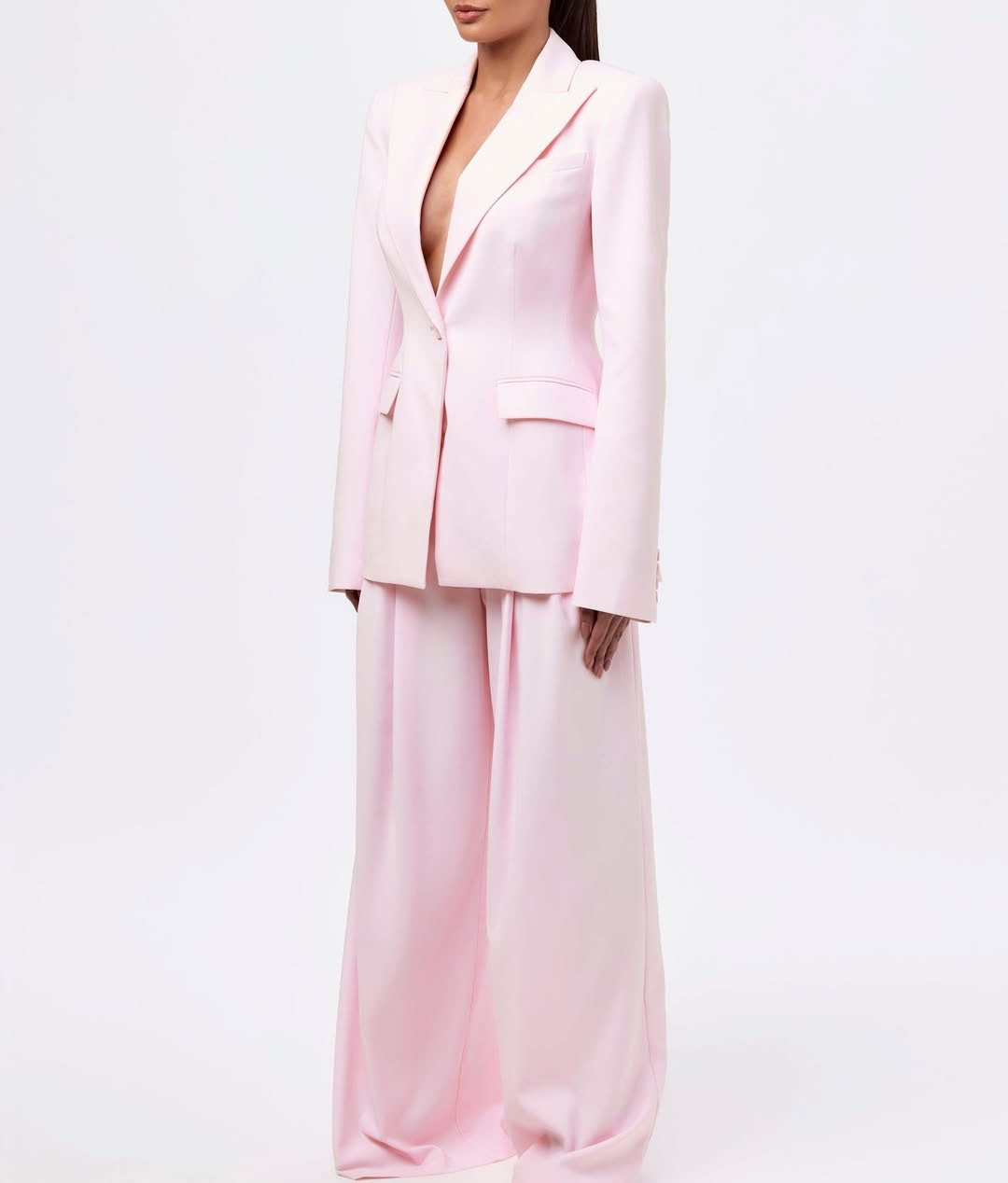 Customize Designer Blazer Jacket Women's Deep V-neck Sexy Slit Sleeve Single Button Blazer Office Lady Pink Two Piece Blazer