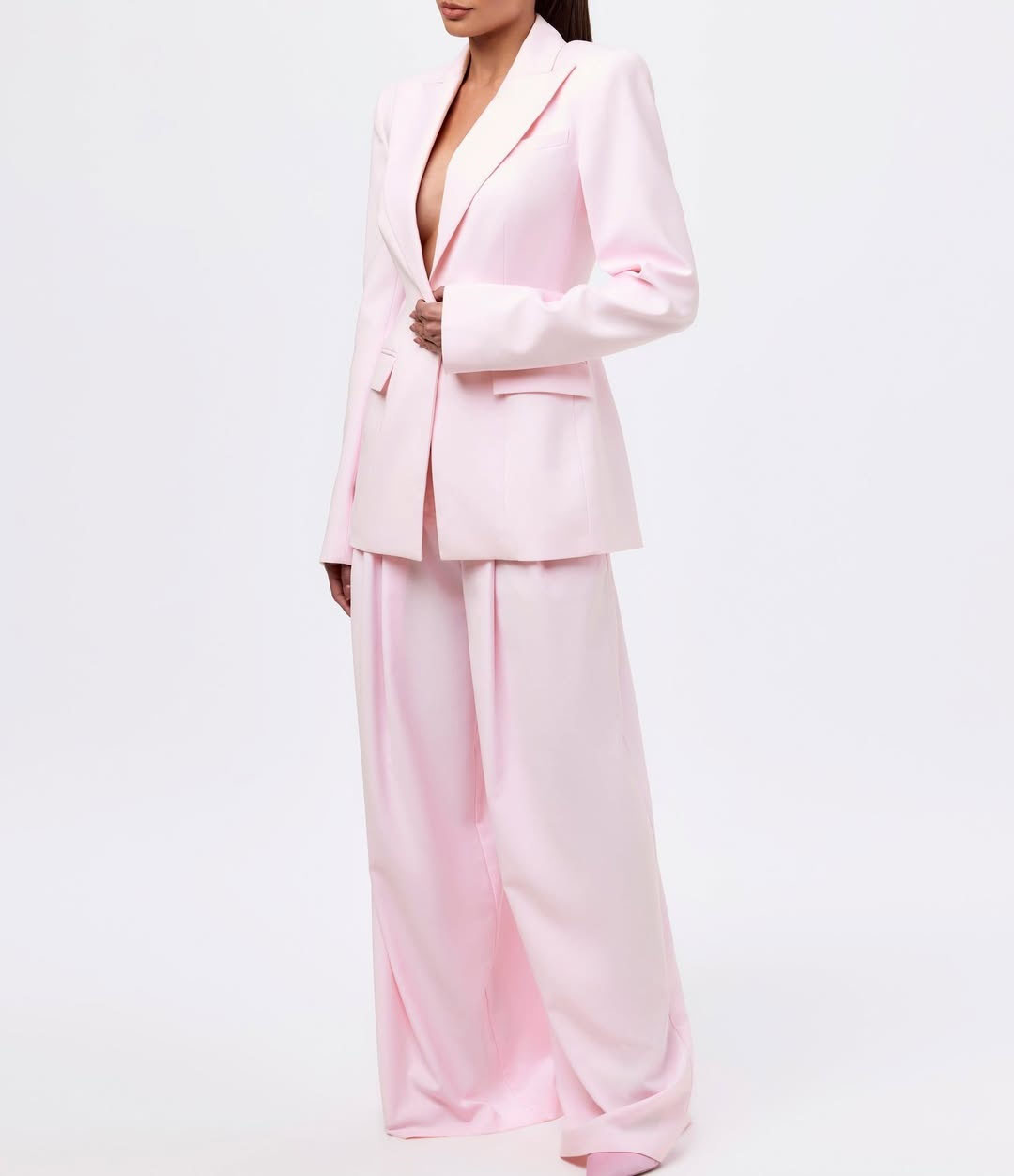 Customize Designer Blazer Jacket Women's Deep V-neck Sexy Slit Sleeve Single Button Blazer Office Lady Pink Two Piece Blazer
