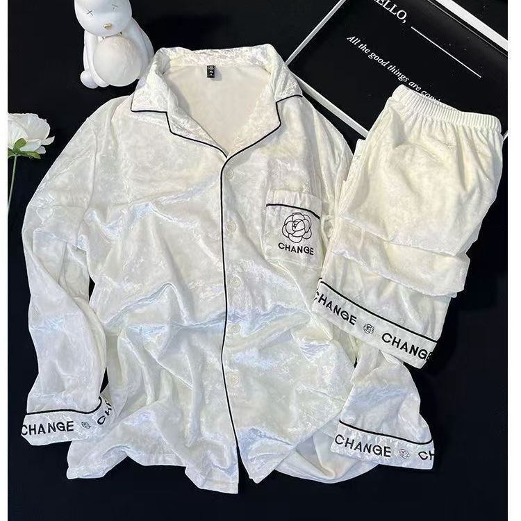 Hot Selling Satin Women's Long Sleeved Cardigan Pants Set Fashionable Spring Autumn Sleepwear for Home Ice Snow-Style