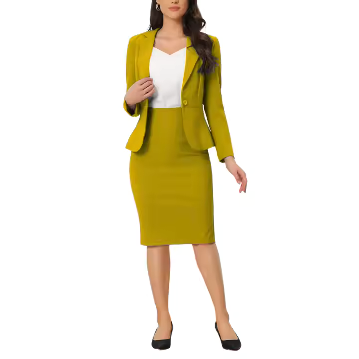 Women's Formal Business 2-Piece Notched Lapel Blazer Pencil Skirt Suit Set Long Sleeves Skinny Fit Solid Pattern