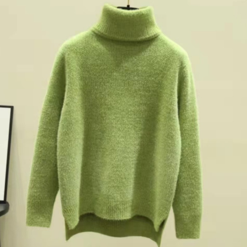 Vintage Casual Outwear Knitwear Women Winter Solid Color Thicken Pullover High Collar Turtleneck Sweater
