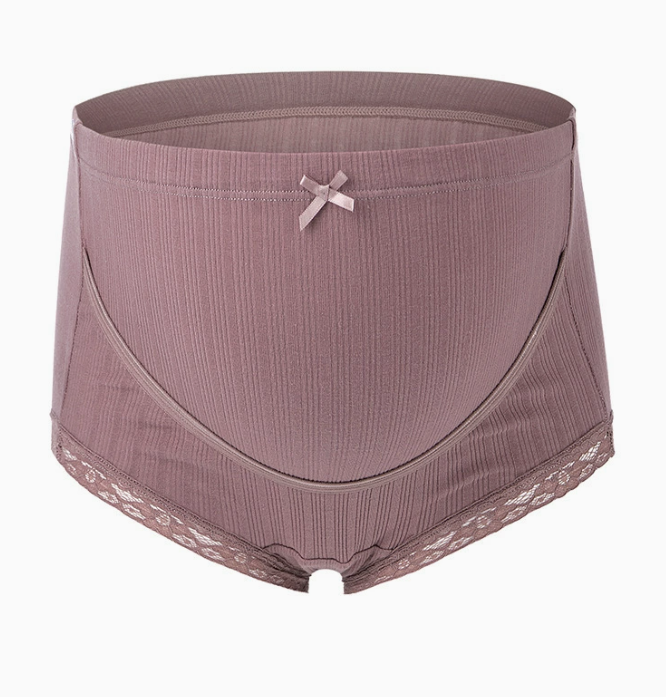 Women's Maternity High-waist Cotton-lined Underwear with Ribbing, Suitable for Pregnant Women.