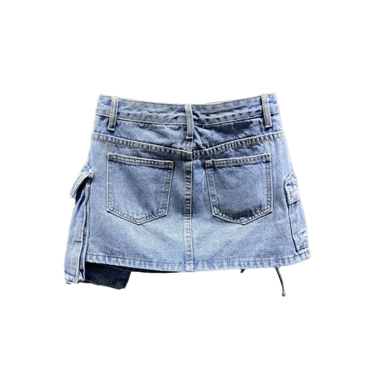 Fashion Asymmetric Custom logo Ladies Denim Skirt With Pockets Summer Style Twill Cargo Skirts for Women
