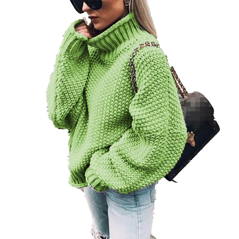 New Brand Autumn Winter Women's Long Sweater Rolled Edge Turtleneck Regular Sleeve Knitwear Sweater