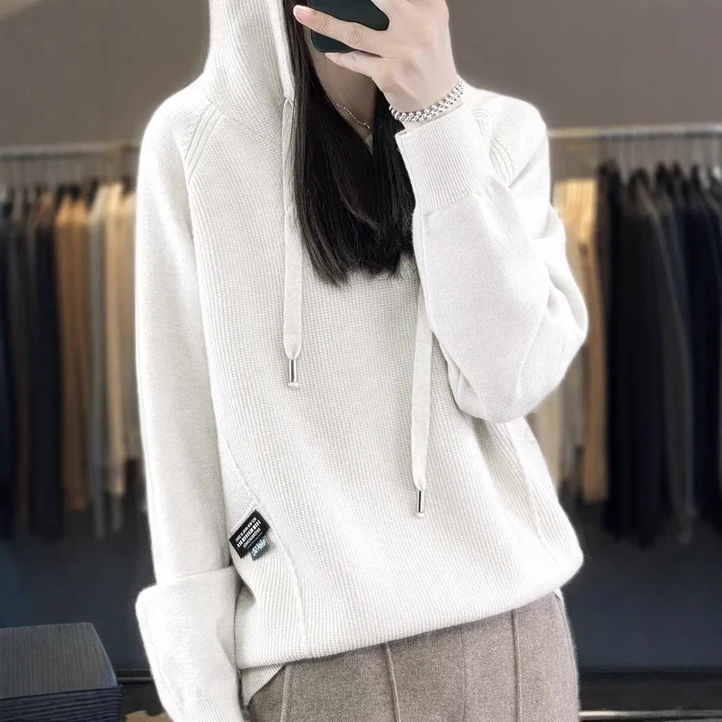 Trendy Women's Hooded Knit Sweatshirt for All Seasons