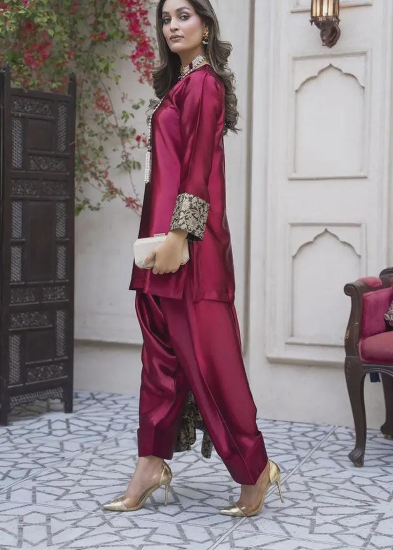 Designer Farshi Salwar Kameez Suit Pakistani Indian Dress Patiala Silk Shalwar Kurta Dupatta For Girls and Women, Salwar Suit