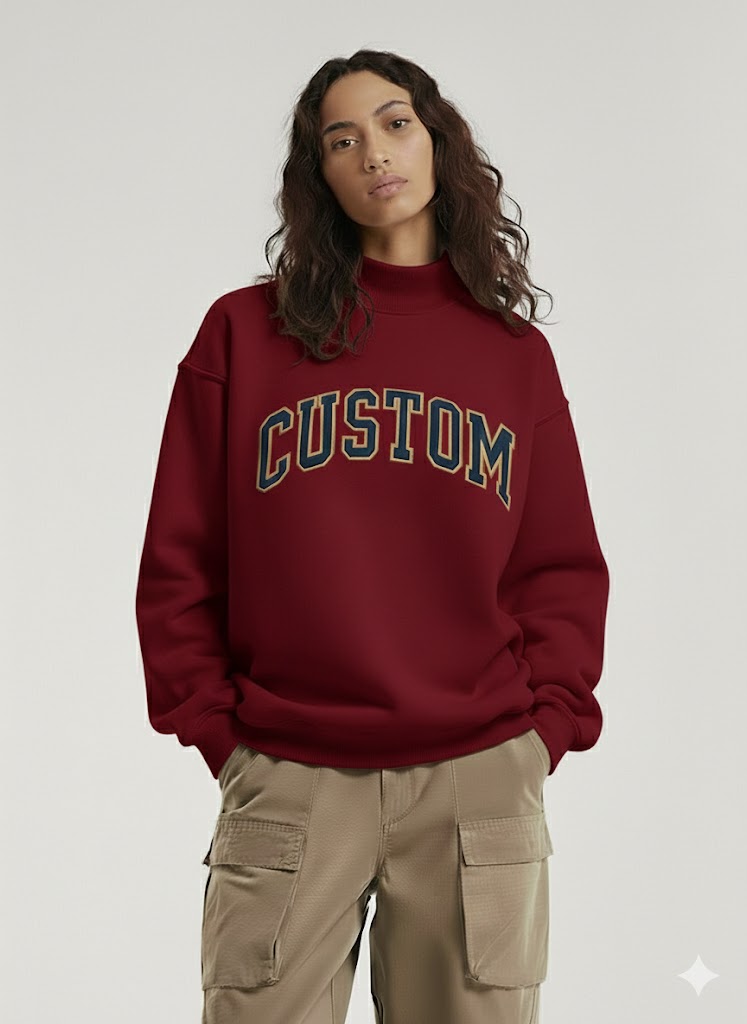 Fully Customized Women's Casual Solid Mockneck Winter/Autumn Fleece Sweatshirt Embroidered Front Logo Eco-Friendly Breathable