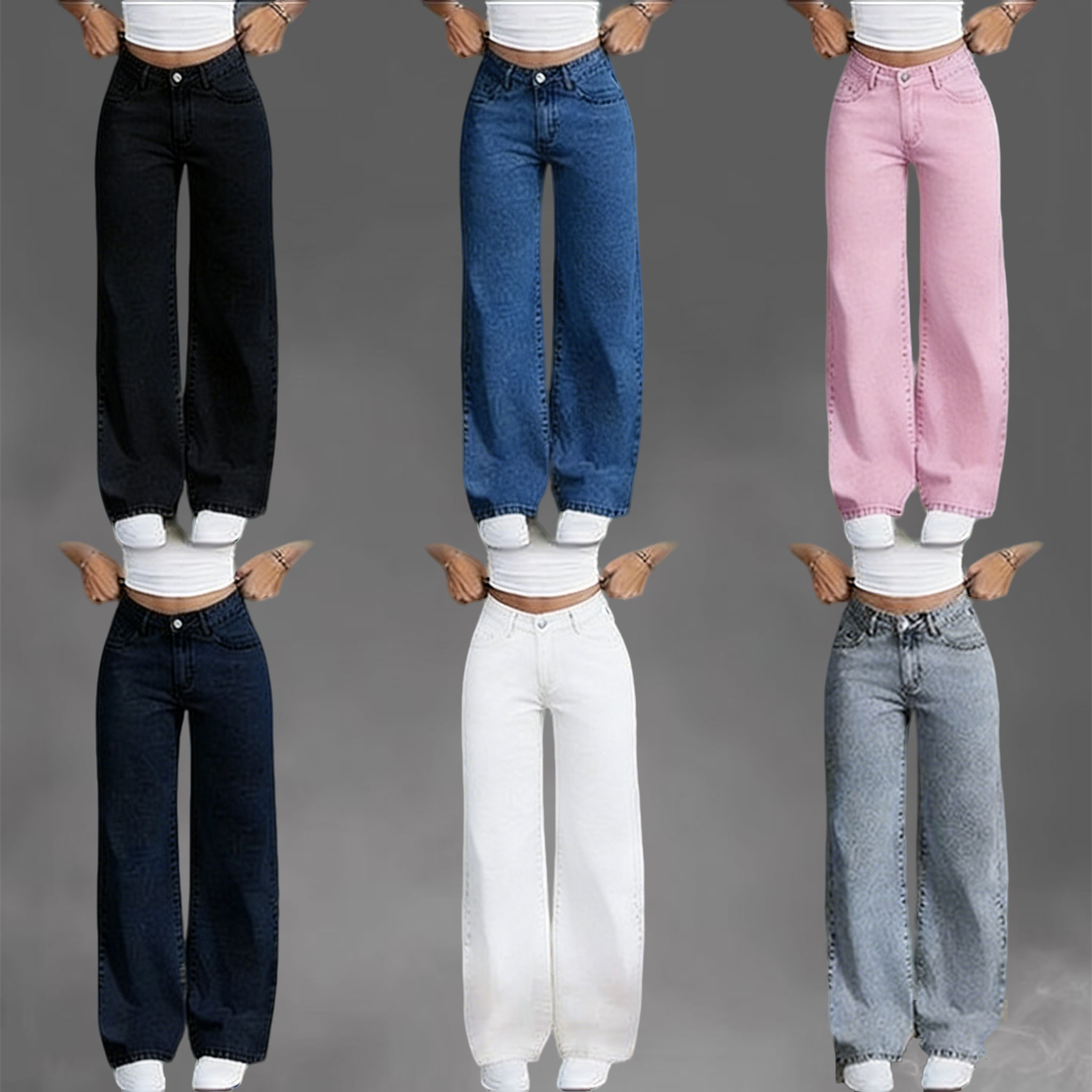 Manufacturer Direct Cheap Stylish Comfortable Multi-Functional High Quality Women's High Waisted Wide Leg Denim Jeans Trousers