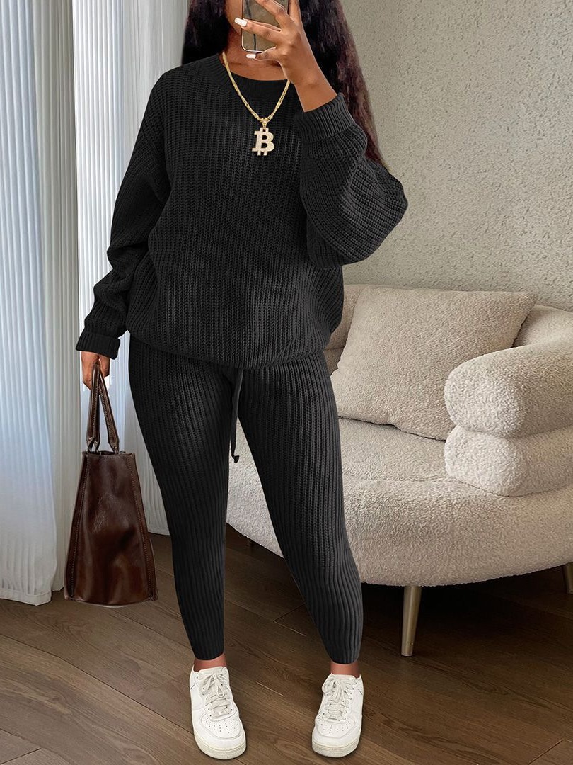 Ladies Knitted Sweaters 2 Pieces Sets Women Fashion Autumn Winter Streetwear Knit Outfit Sweater and Pants Set