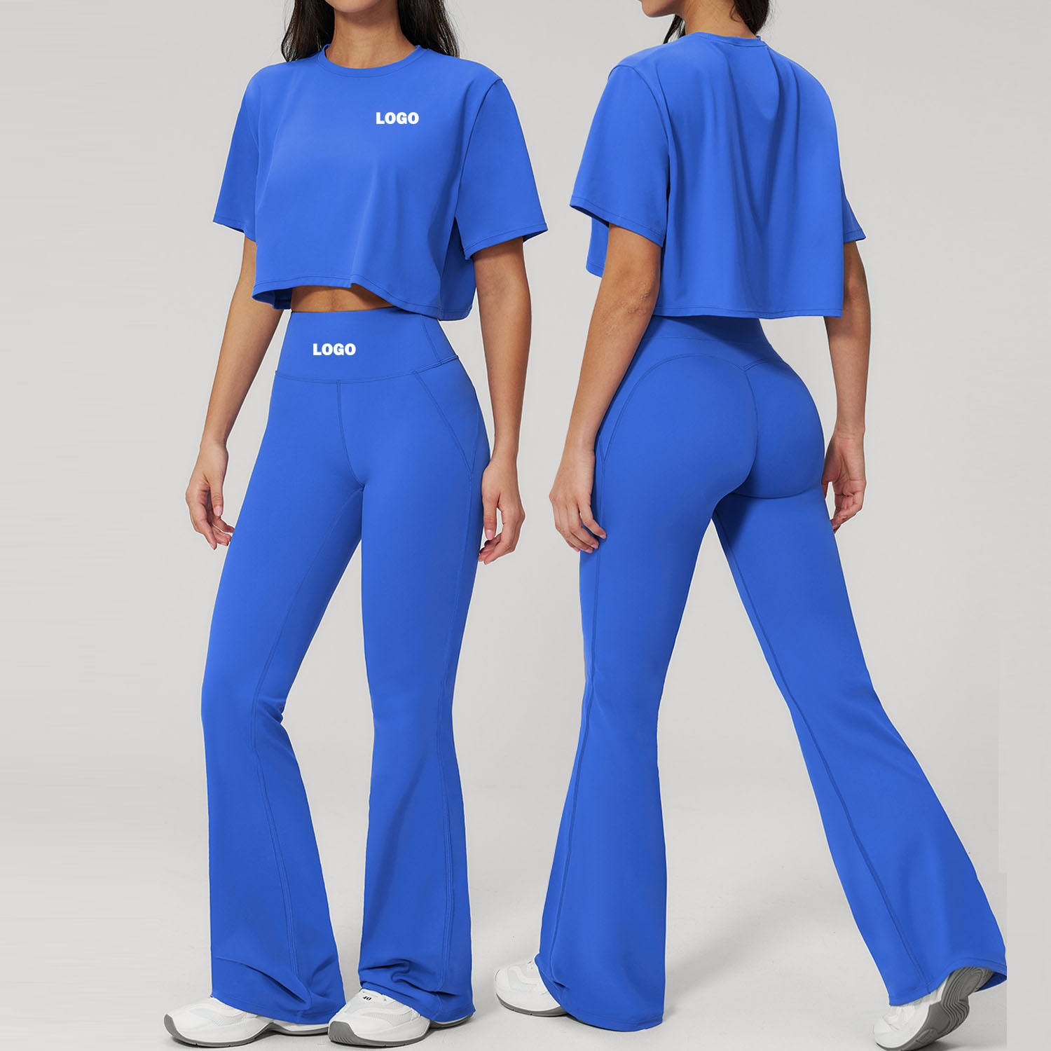 Custom Gym Clothing Sportswear Outdoor Gym Top High Waist Flared Leggings Women's Breathable Gym Fitness Yoga Set