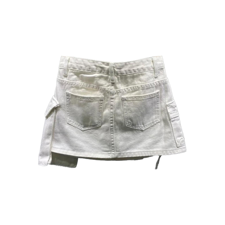Fashion Asymmetric Custom logo Ladies Denim Skirt With Pockets Summer Style Twill Cargo Skirts for Women
