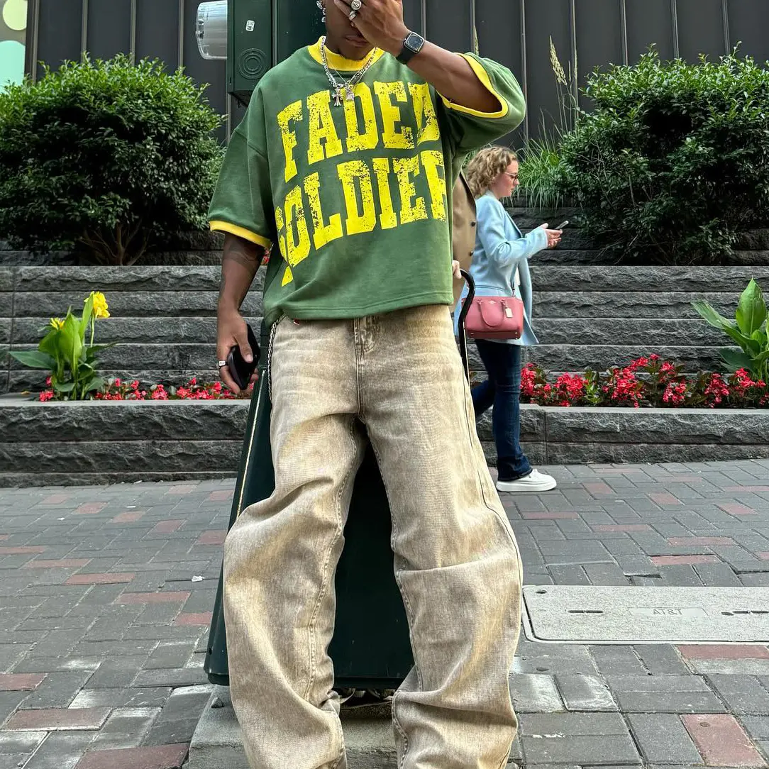 OEM Mens Printing t Shirts Heavyweight 300g Women Cotton Letter Print Streetwear Boxy Oversized Two-Tone Color Vintage Tshirt