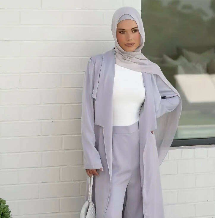 Cardigan and Pants Outfit Set Abaya Muslim Women Modest Everyday Wear Islamic