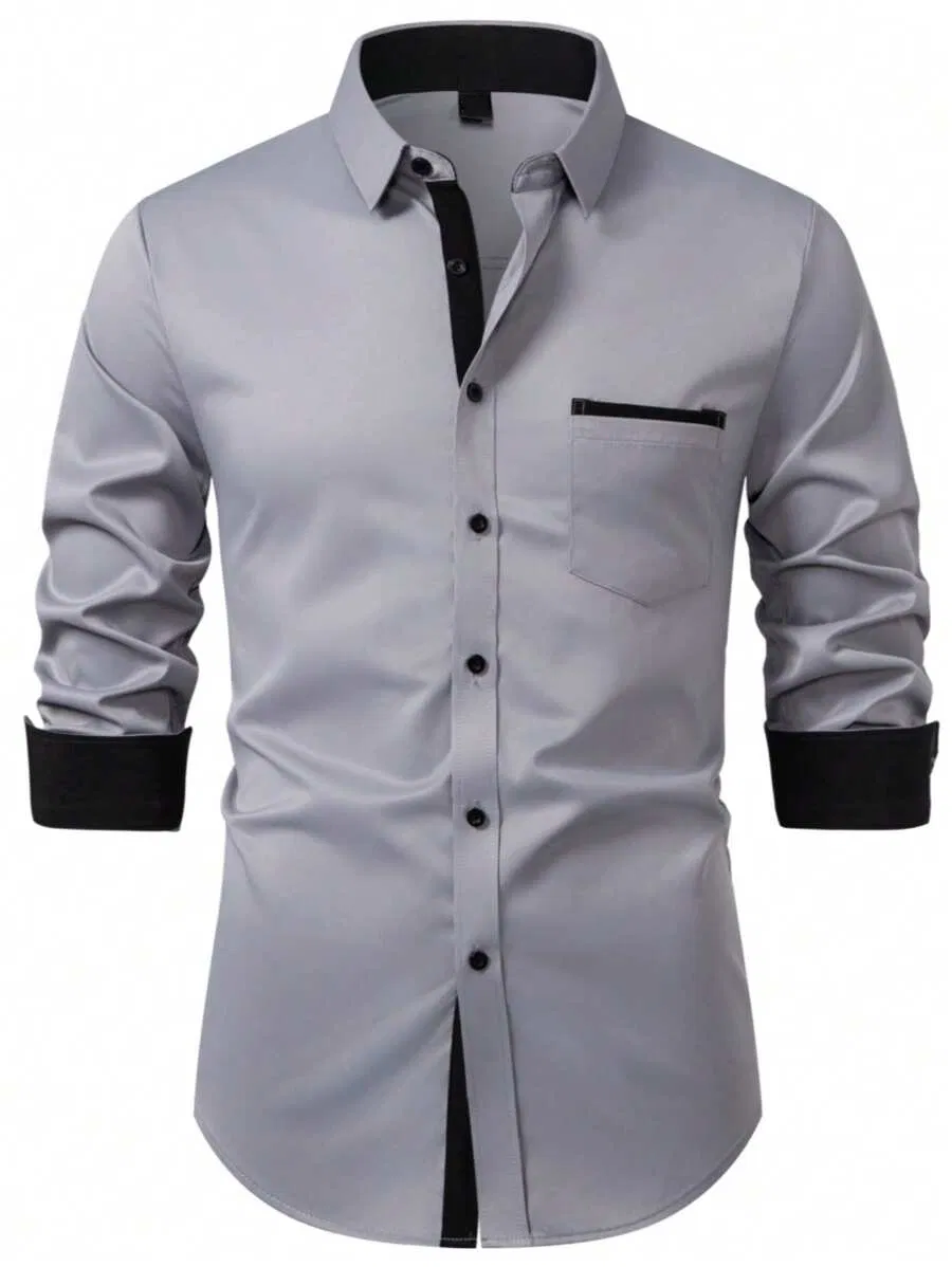 Men Solid Color Casual Shirt Long Sleeve Minimalist Design Summer Resort Wear Autumn Designer Shirt Top