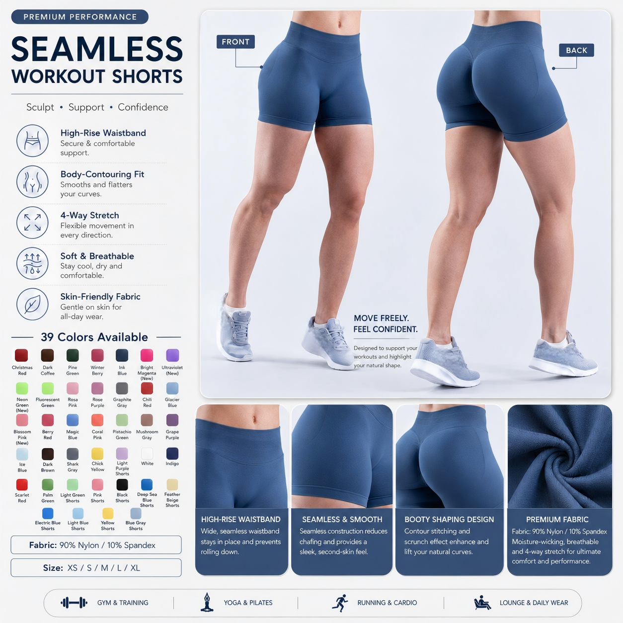 Custom Logo Seamless Workout 2 Piece Set High Waist 4.5 Inch Inseam Athletic Shorts &amp; Sports Bra Gym Yoga Activewear Wholesale