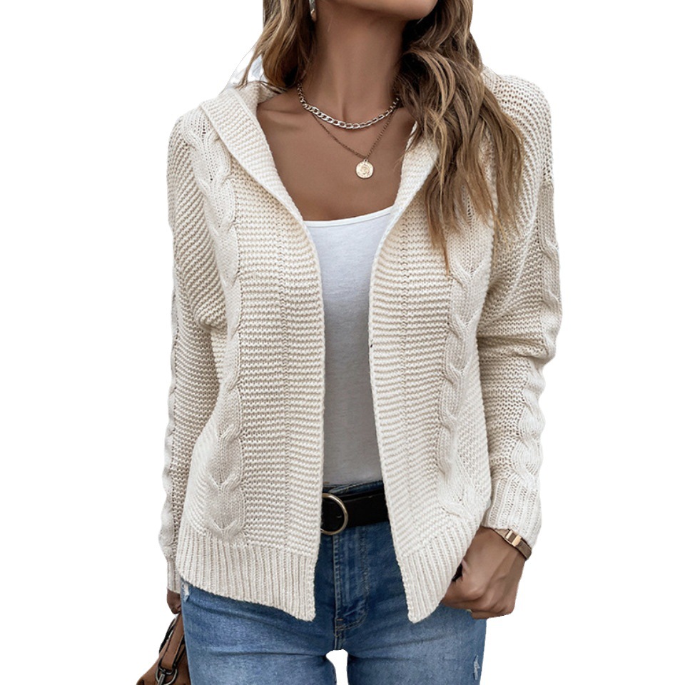 Women's Knitwear Autumn and Winter Sweater New Solid Hooded Sweater High Quality Cardigan Coat OEM