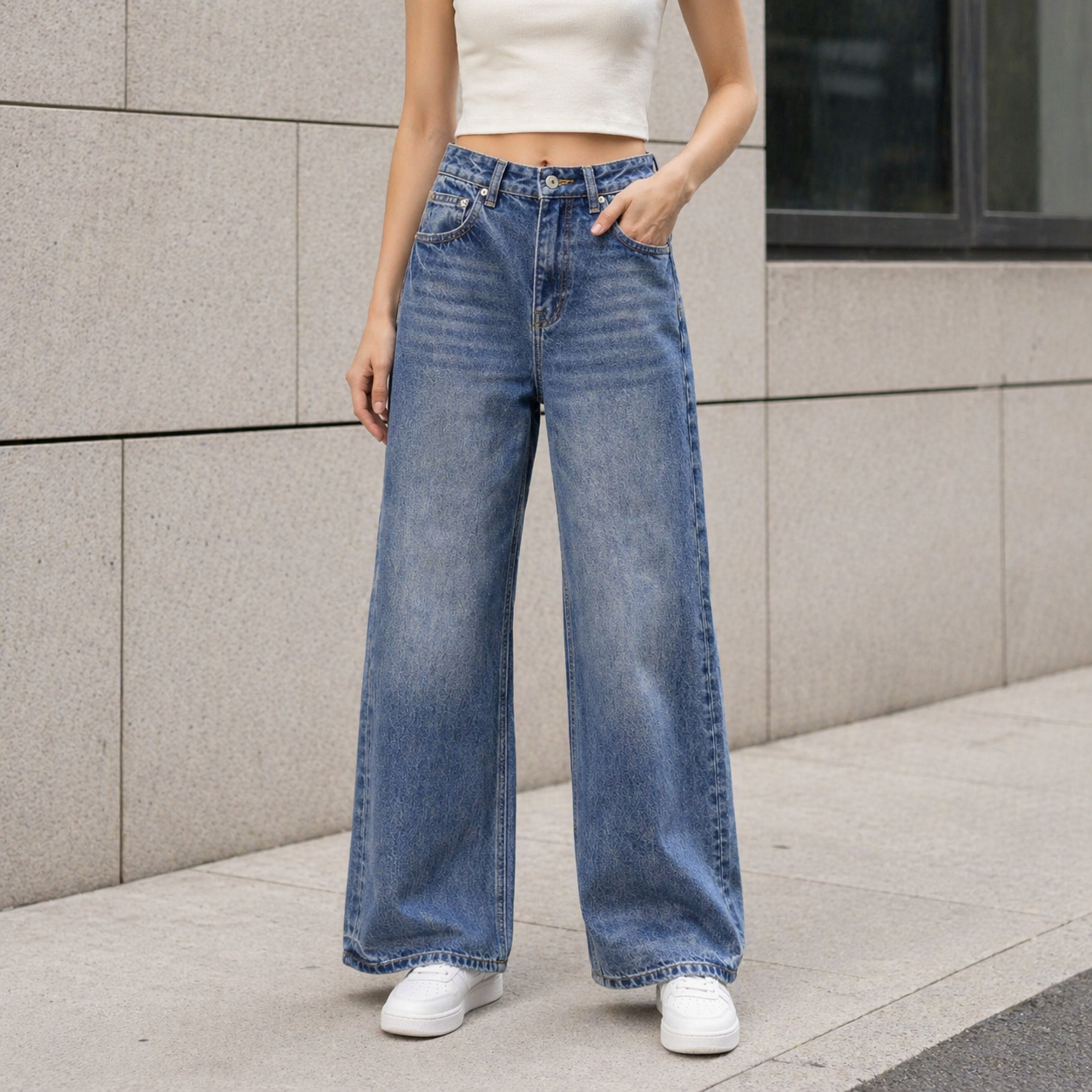 Women's Jeans Mid Rise Straight Leg Full Length Washed Raw Hem Non Stretch Cotton Polyester Denim Casual Streetwear Wholesale