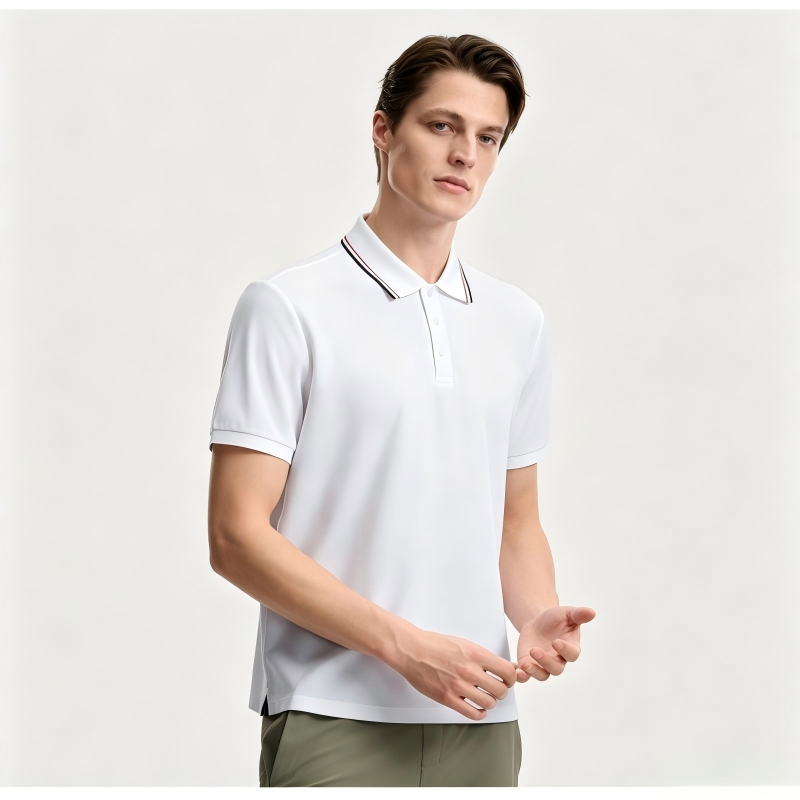 Sky Blue Cotton Linen Men's Polo with Embroidered Logo Short Sleeve Lightweight Breathable Summer Holiday Resort Wear with Custom Label Guangzhou