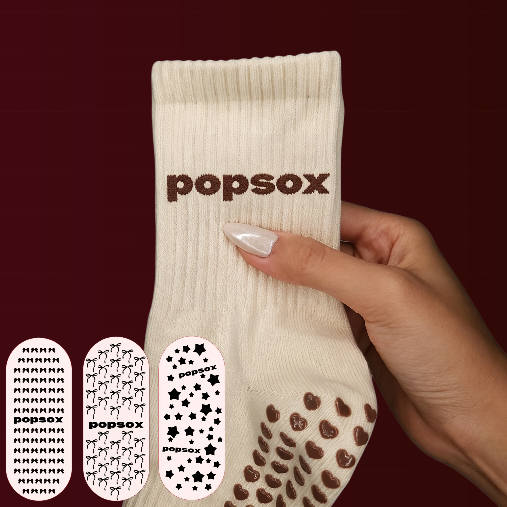 POPSOX Women's Custom Logo Anti Slip Gym Socks New Style Cotton Grippy Breathable Pilates Ribbon Embroidered Yoga Non Slip Grip