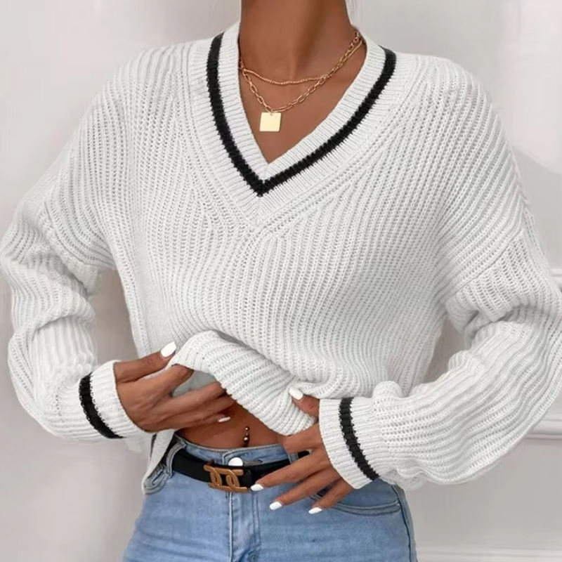 Stylish Women's V-Neck Knitted Sweater for All Seasons