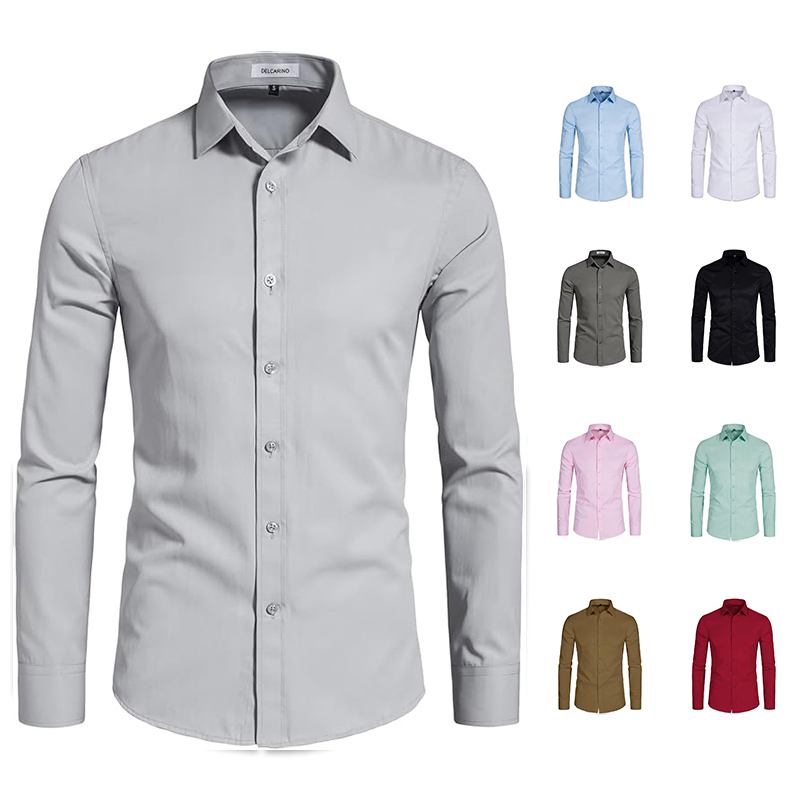 Men's Satin Casual Suit Shirt Long-Sleeved Business Formal Print Workwear Breathable Professional Work Attire