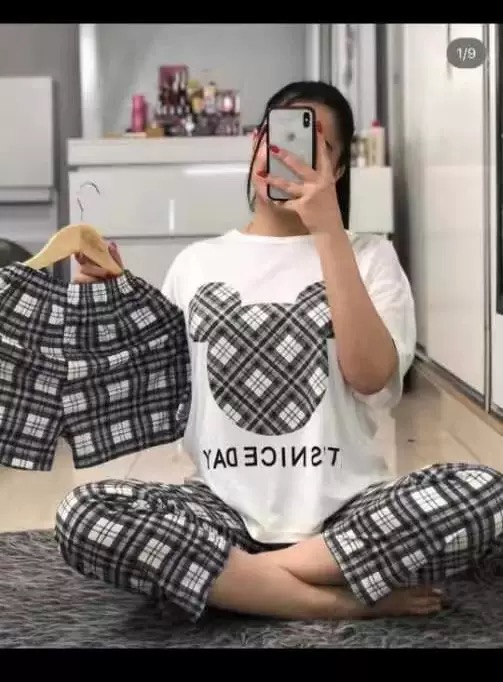 Women's 3-Piece Summer Pajama Set Short Sleeve Top, Shorts &amp; Long Pants, Cartoon Print Lounge Wear, Custom Available