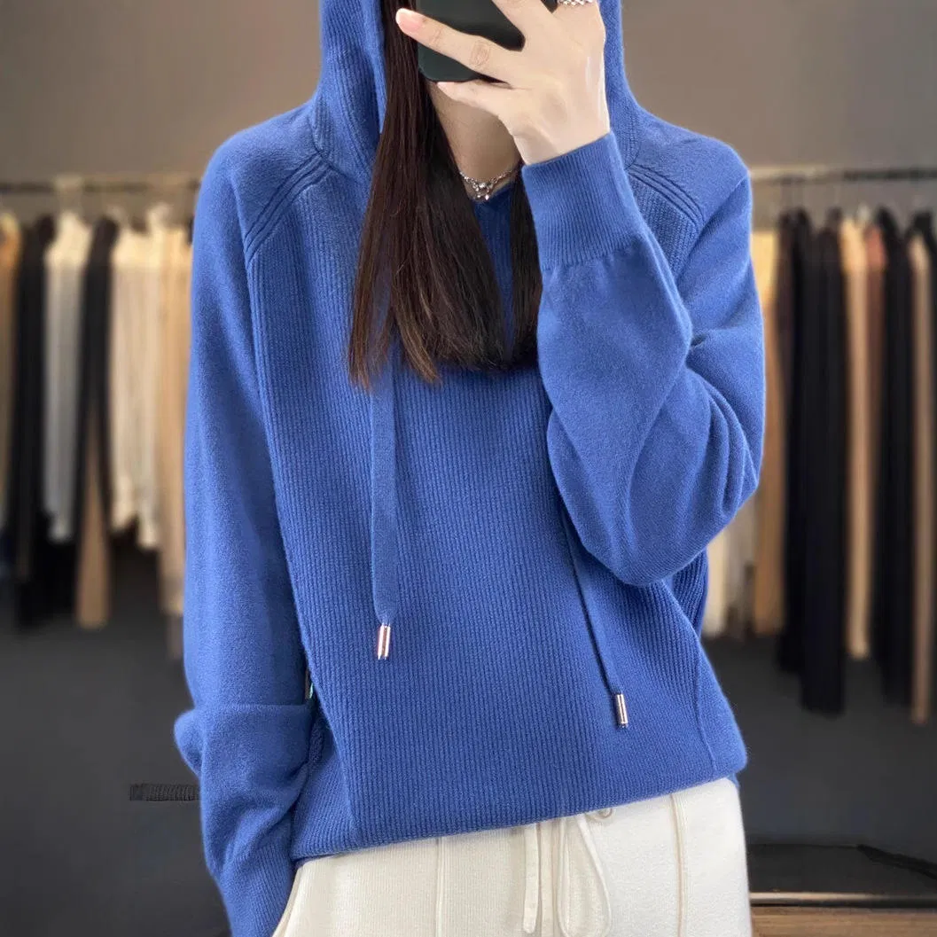 Trendy Women's Hooded Knit Sweatshirt for All Seasons