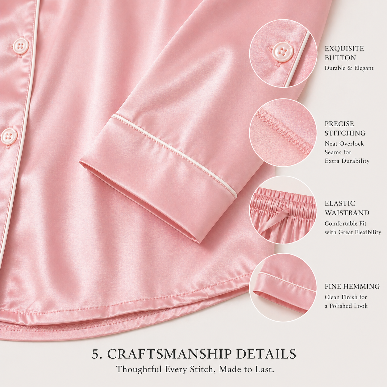 OEM Private Label Satin Sleepwear Women Long Sleeve Pink Loungewear Set for Boutique Retail
