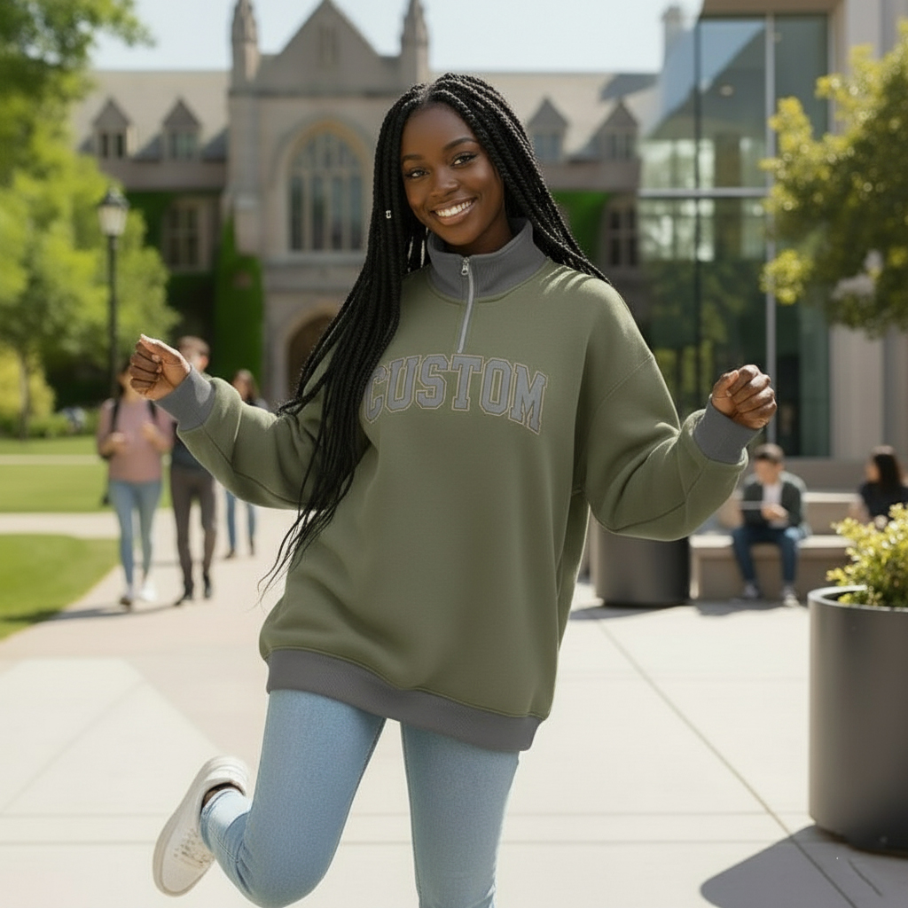 Custom Printed Autumn Winter Sorority Sweatshirt Women Oversized Knitted Polyester/Cotton Mockneck College Greek Apparel