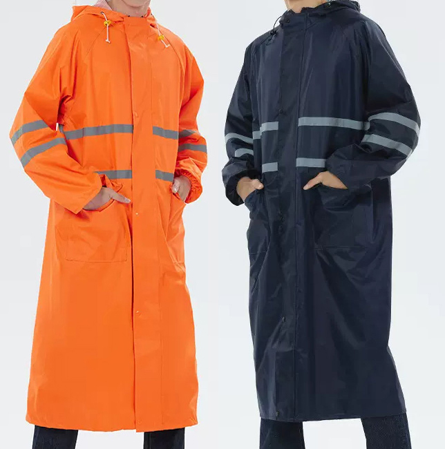 Custom Logo Long Hooded Safety Rain Jacket Poncho Waterproof Emergency Reflective Raincoat