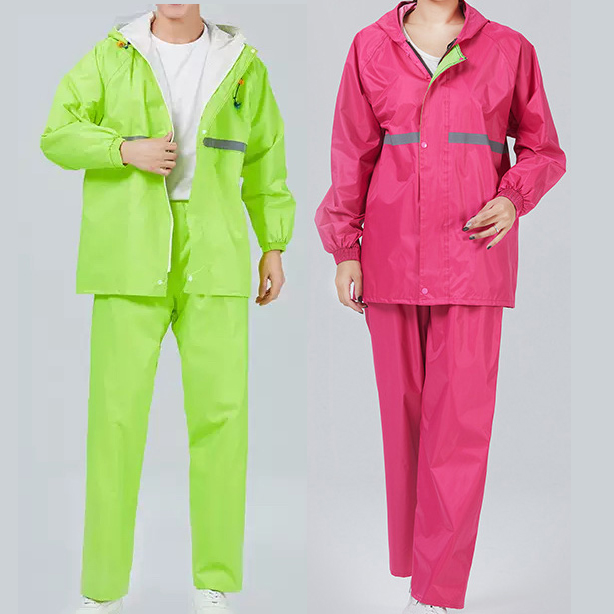 Men And Women Adult Zipper Oxford Rain Coat Suit Cycling Motorcycle Hooded Outdoor Reflective Waterproof Raincoat