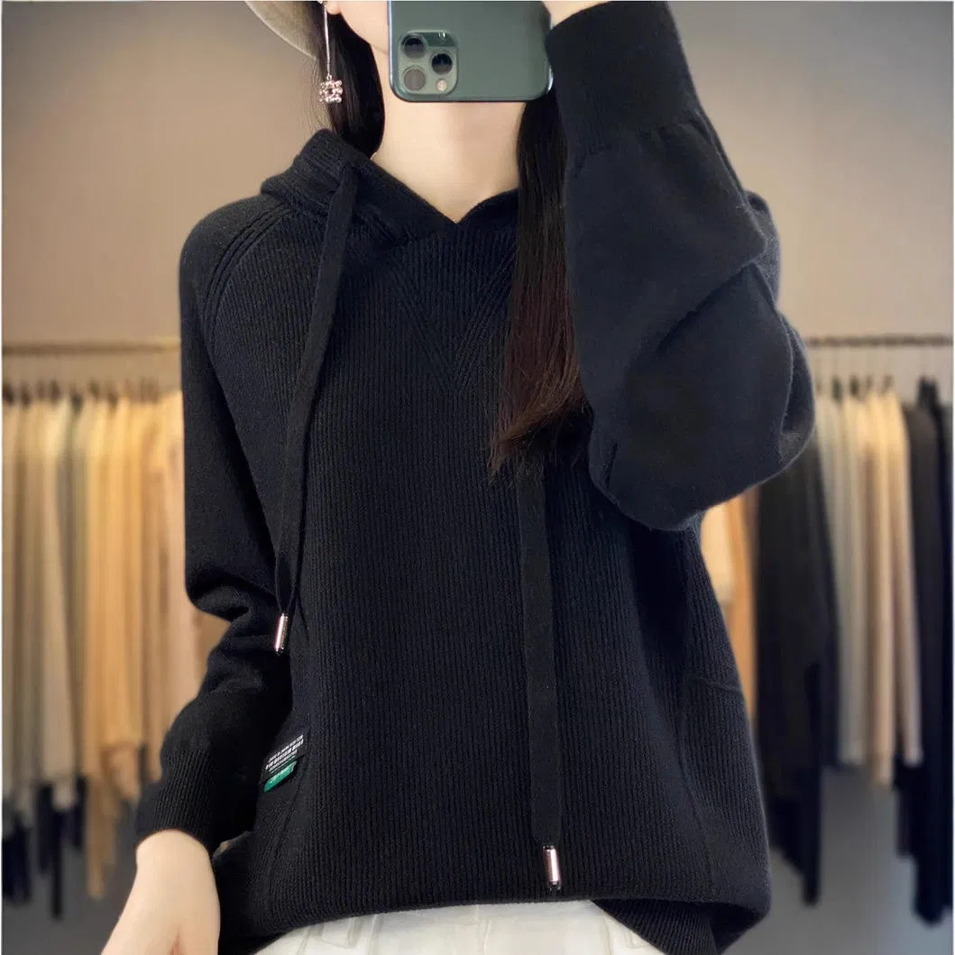 Trendy Women's Hooded Knit Sweatshirt for All Seasons