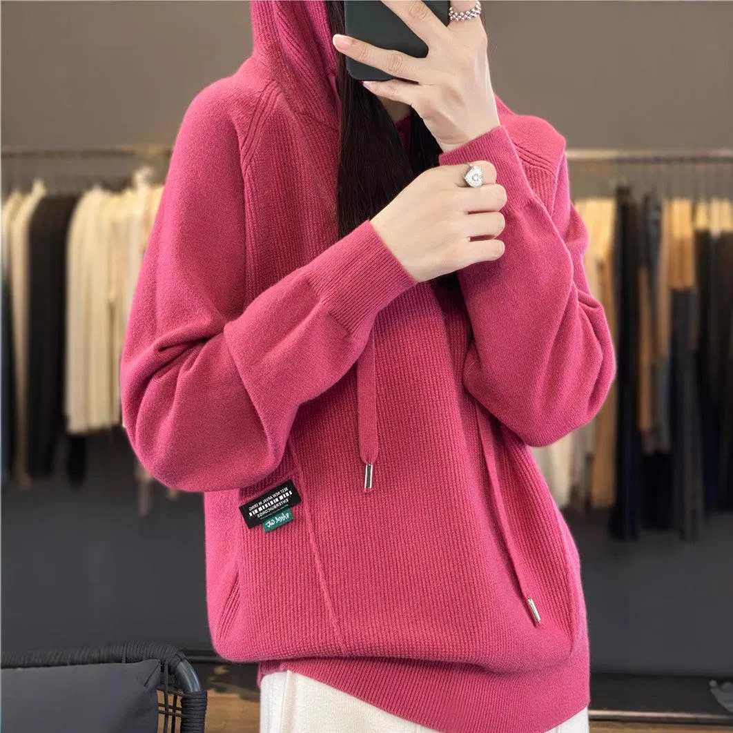 Trendy Women's Hooded Knit Sweatshirt for All Seasons