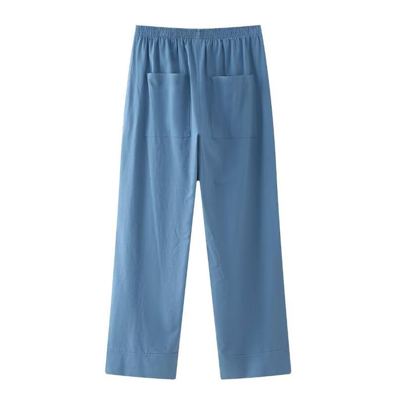 Spring New Women's Double-Breasted Outerwear Casual Pants Style Breathable Long