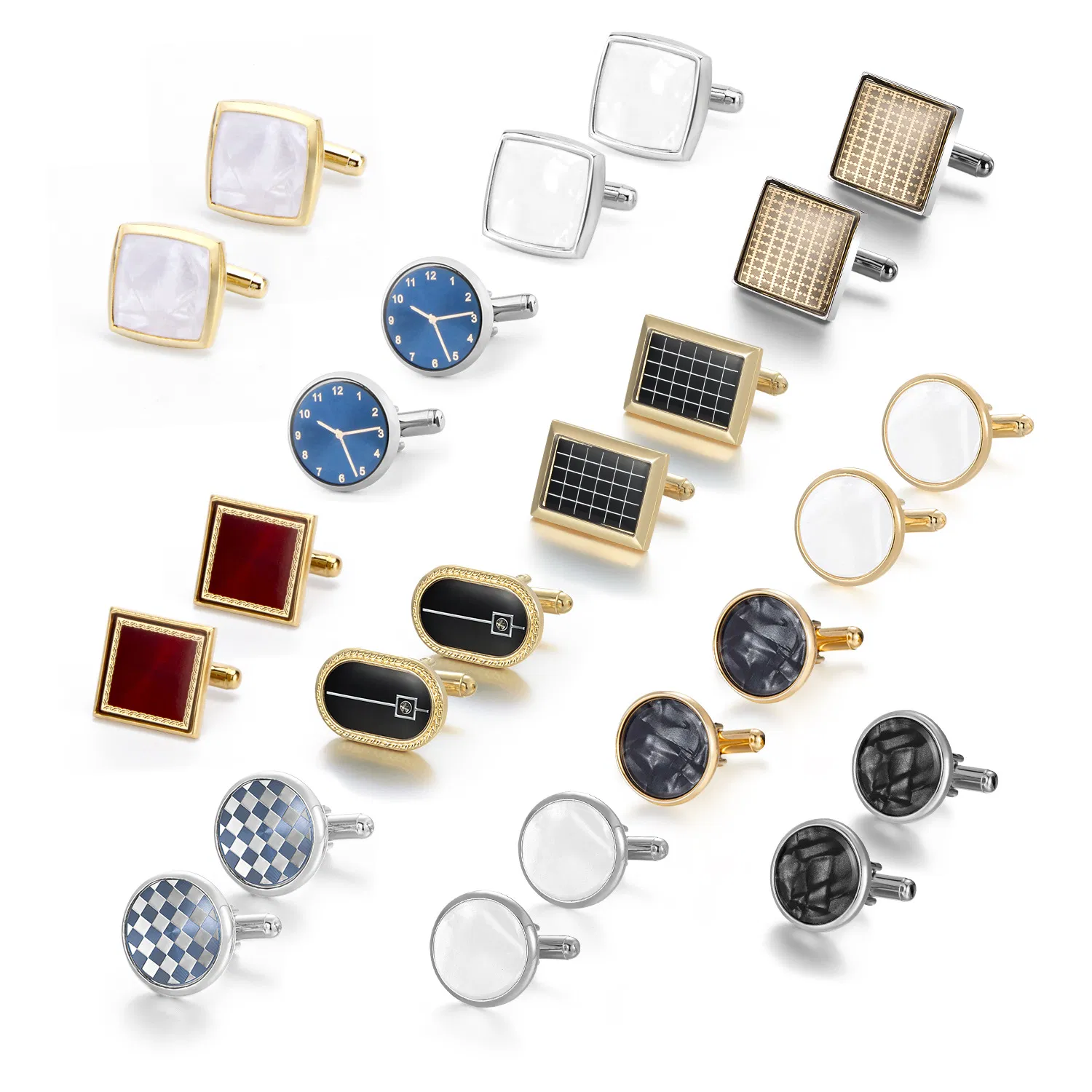 Elegant Men's Gold-Plated Checkered Cuff Links for Business Attire