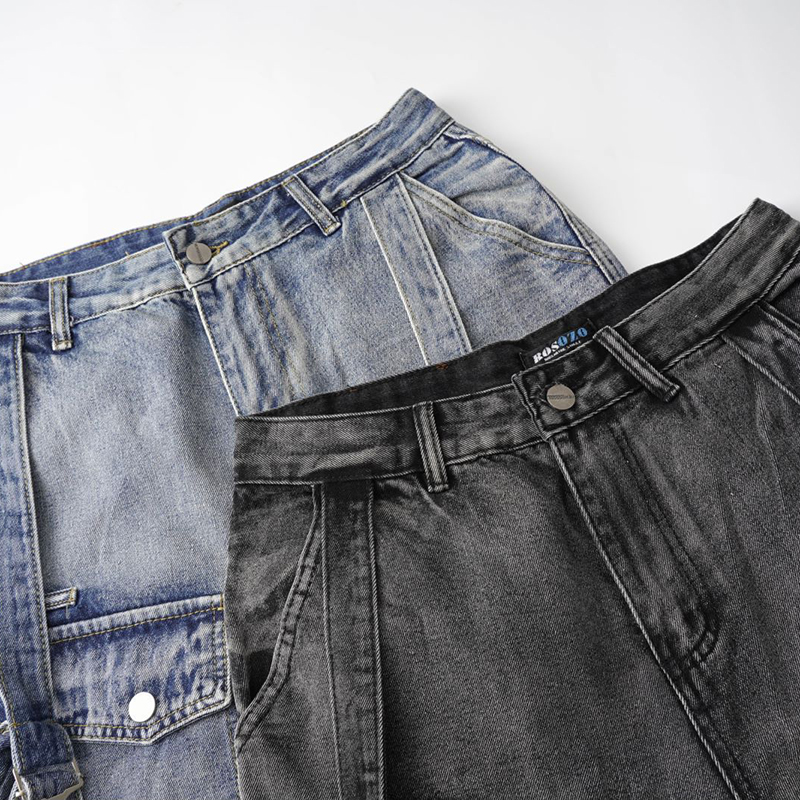 Women's Wide Leg Jeans Ribbon Decoration Hip Hop Multi Pocket Work Pants Leisure Personality Low Waist Jeans
