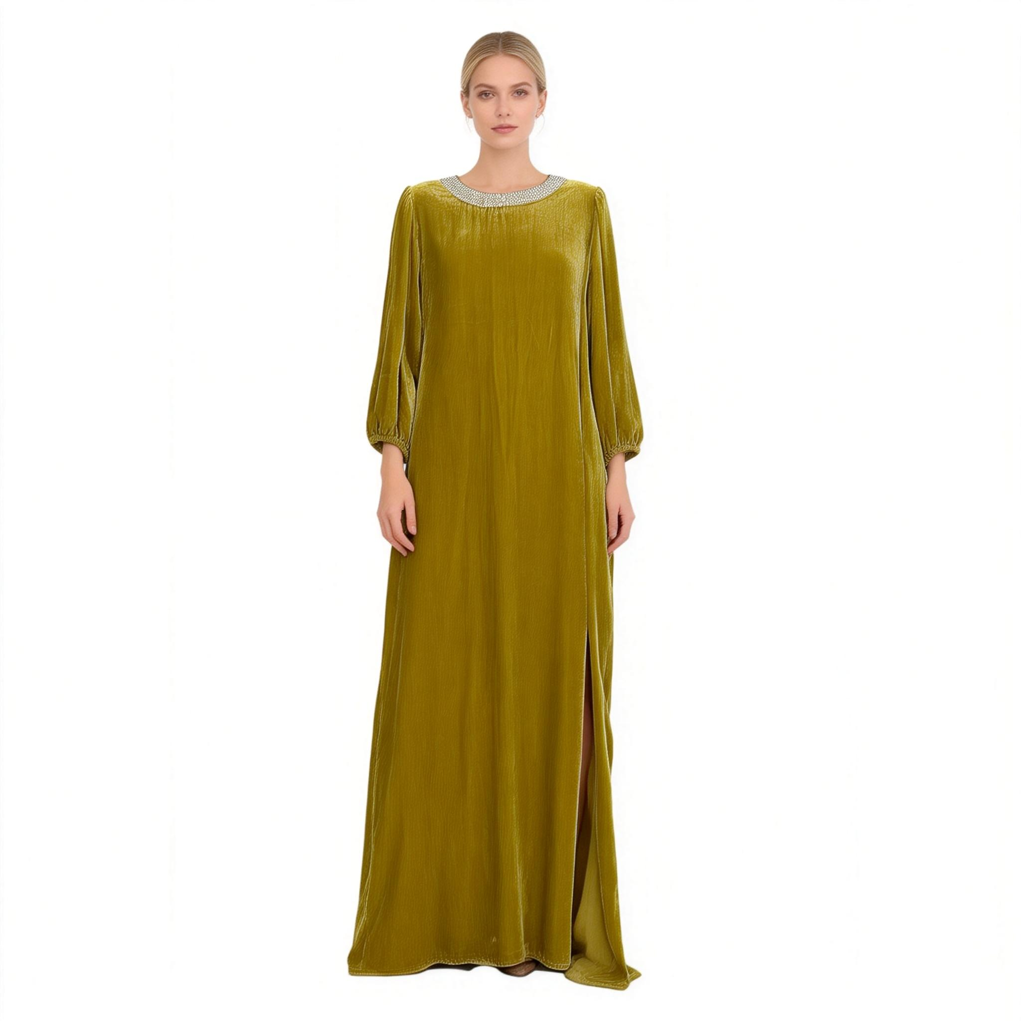2026 New Velvet Women's Plus Size Floor-Length Elegant Formal Party Dress with Ruffled Neckline Breathable &amp; Eco-Friendly Fabric