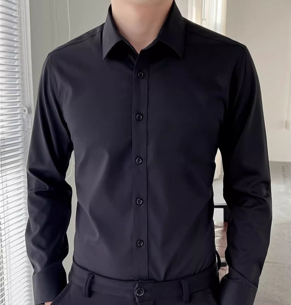 Men's Satin Casual Suit Shirt Long-Sleeved Business Formal Print Workwear Breathable Professional Work Attire