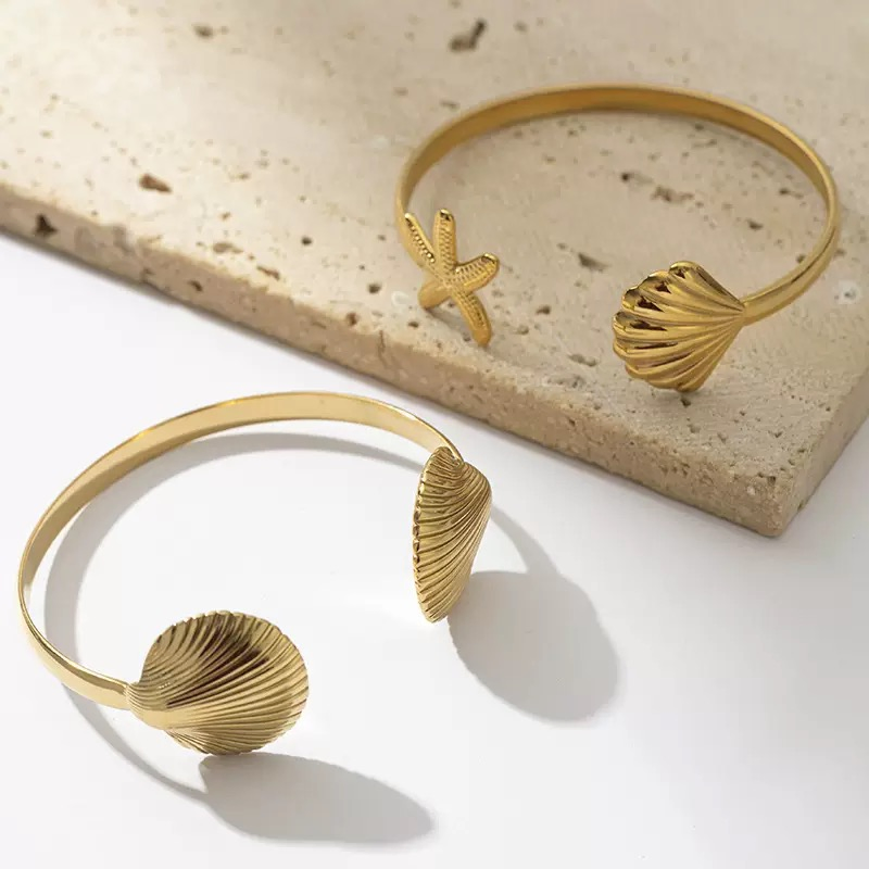 Summer Shell Beach Jewelry, 18K Gold Plated Boho Chic Bracelet for Fashion Resort Wear