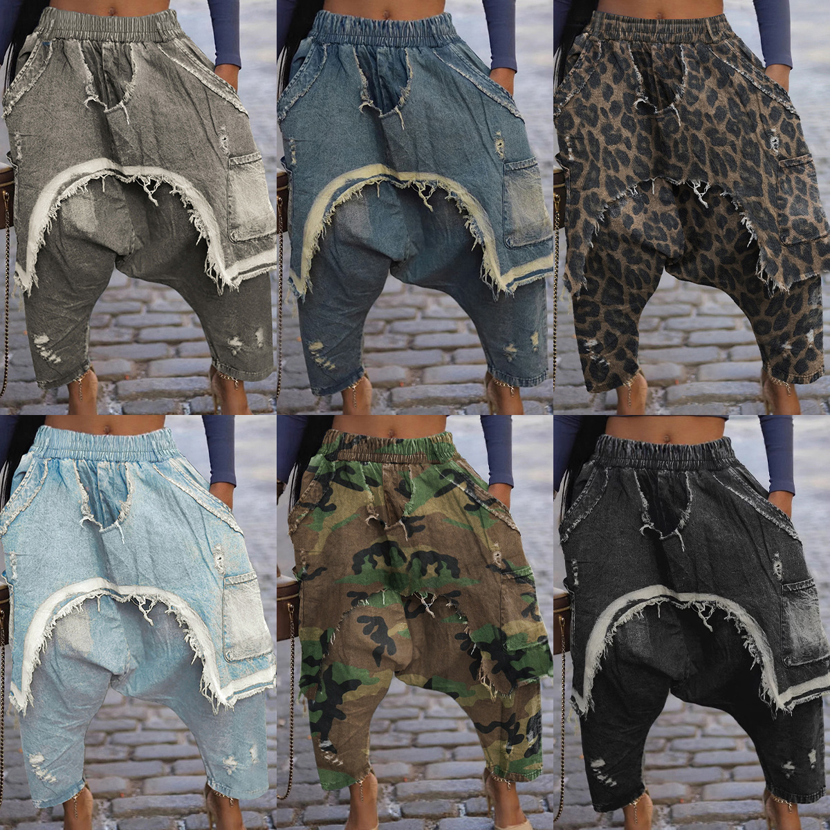 Lady's Clothing Wholesale Personalized Street Style Trendy High Waist Denim Loose Pants