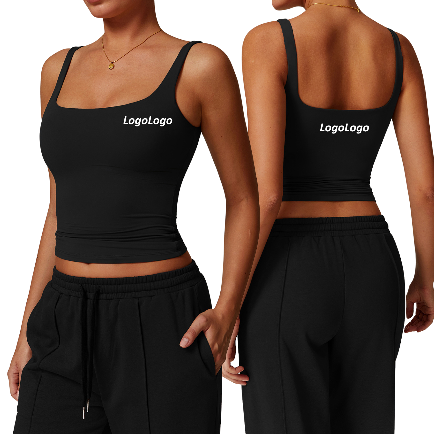 Custom Logo Women's Sleeveless Crop Tank Top Square Neck Fitted Yoga Top Stretch Workout Fitness Activewear For Gym Running