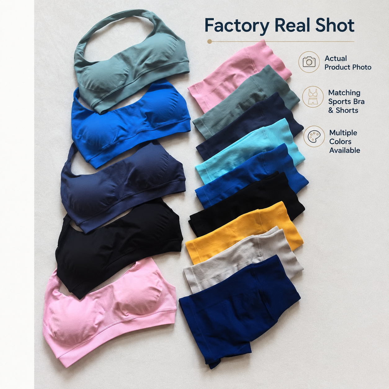 Custom Logo Seamless Workout 2 Piece Set High Waist 4.5 Inch Inseam Athletic Shorts &amp; Sports Bra Gym Yoga Activewear Wholesale