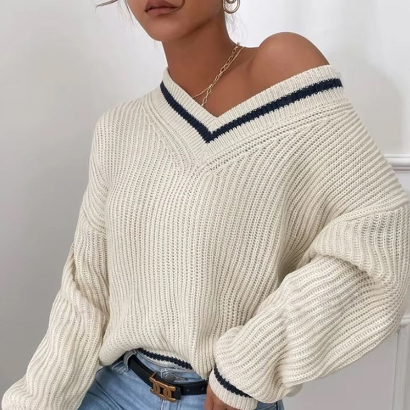 Stylish Women's V-Neck Knitted Sweater for All Seasons