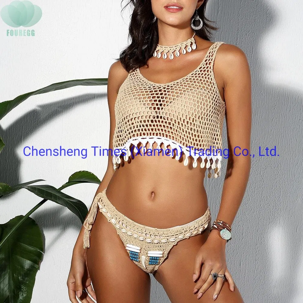 Women Hand-Woven Beach Wear Resort Modern Style Solid Color Linen Swimming Wear