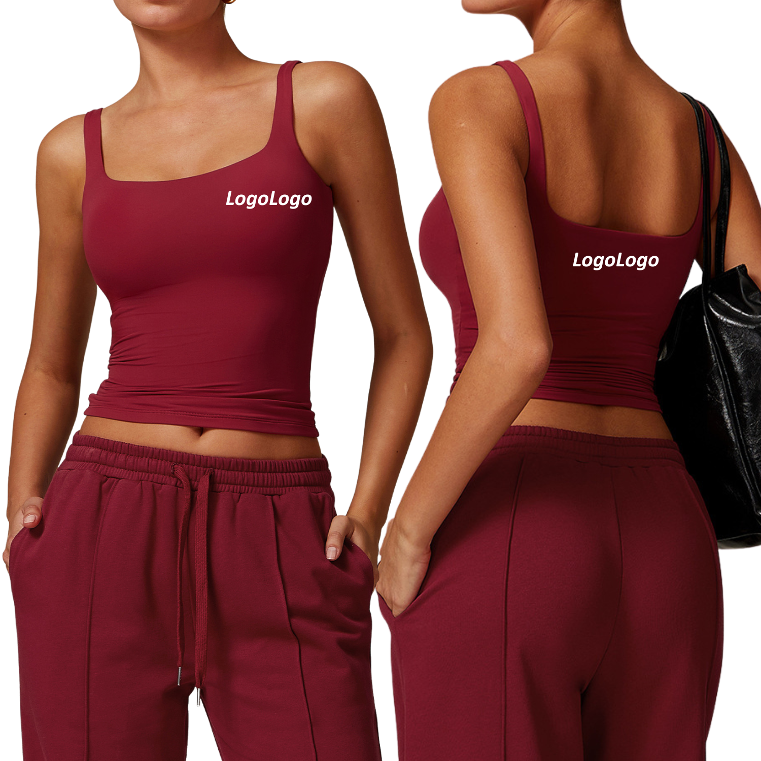 Custom Logo Women's Sleeveless Crop Tank Top Square Neck Fitted Yoga Top Stretch Workout Fitness Activewear For Gym Running