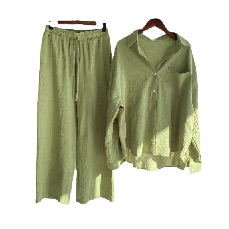 Women's Retro 2-Piece Set On For Plus Size High-Waisted Loose Long Pants And Cotton Linen Shirt For Summer Women Set