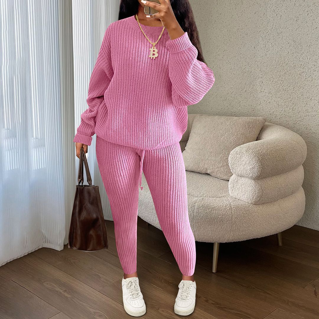 Ladies Knitted Sweaters 2 Pieces Sets Women Fashion Autumn Winter Streetwear Knit Outfit Sweater and Pants Set