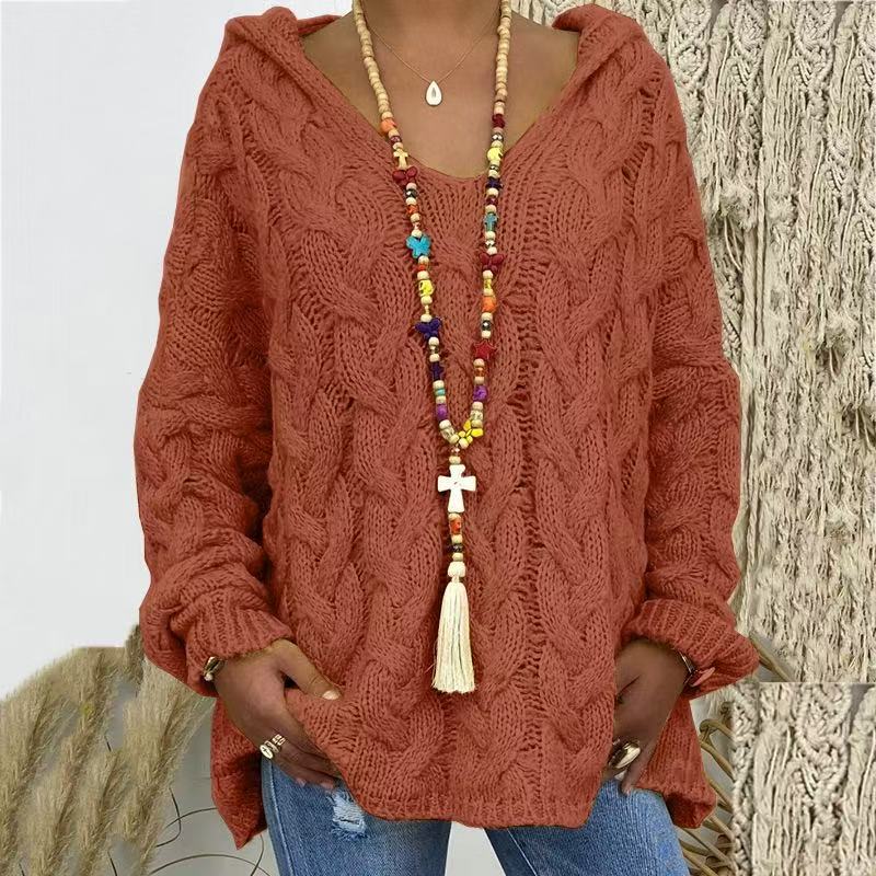 New Winter Women's Hooded Pullover Sweater with Quick Dry &amp; Anti-Wrinkle Loose Korean Knitwear Nylon/Acrylic Material